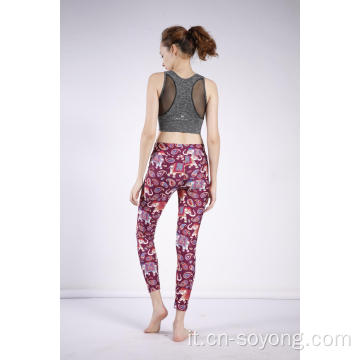 Leggings elastici alti a vita alta stampati Lucky da donna